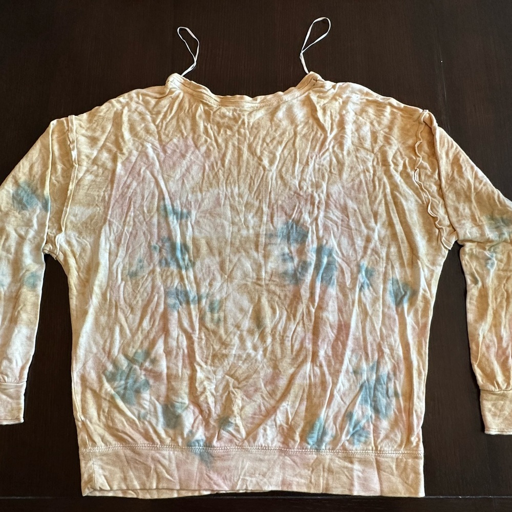 KNOX ROSE Cream and Blue Tye Dye Soft Sweatshirt MEDIUM